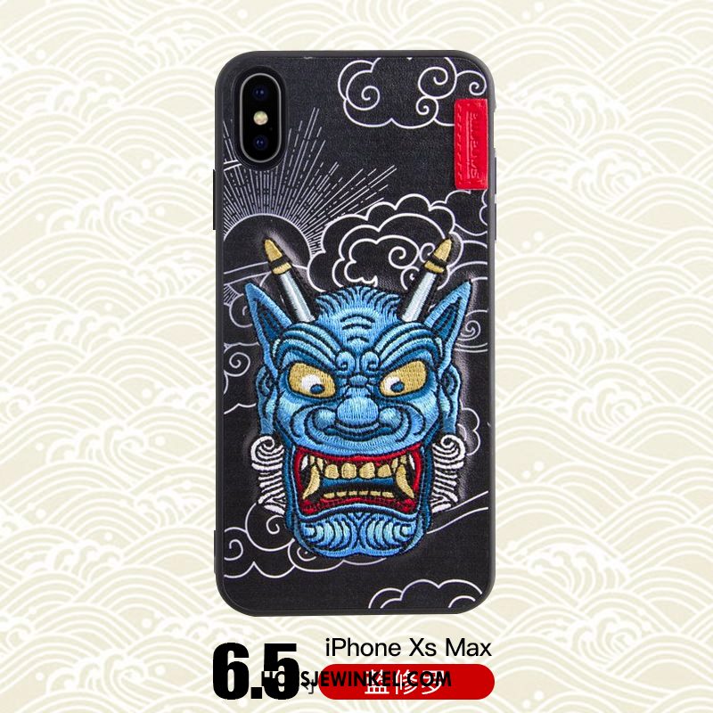 iPhone Xs Max Hoesje Hoes Draak Tijger, iPhone Xs Max Hoesje Trendy Merk Zwart