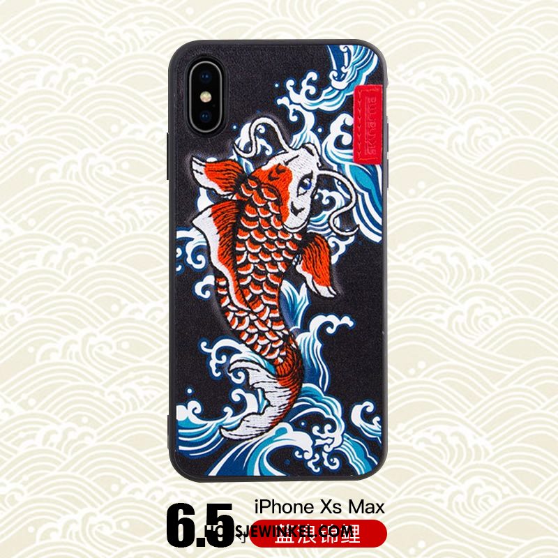 iPhone Xs Max Hoesje Hoes Draak Tijger, iPhone Xs Max Hoesje Trendy Merk Zwart