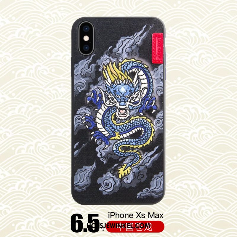 iPhone Xs Max Hoesje Hoes Draak Tijger, iPhone Xs Max Hoesje Trendy Merk Zwart