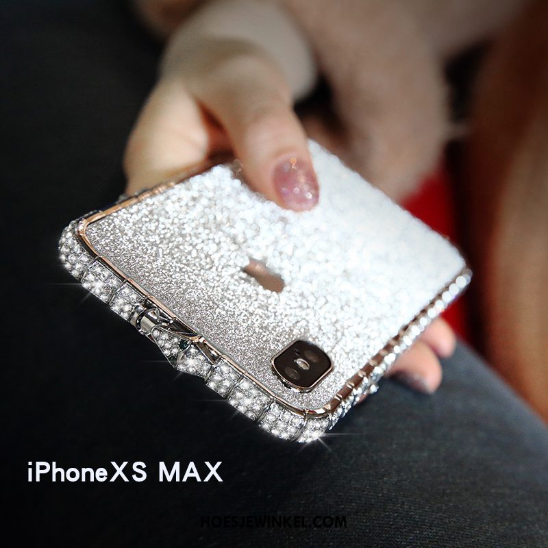 iPhone Xs Max Hoesje Met Strass Metaal Anti-fall, iPhone Xs Max Hoesje Mobiele Telefoon Hoes