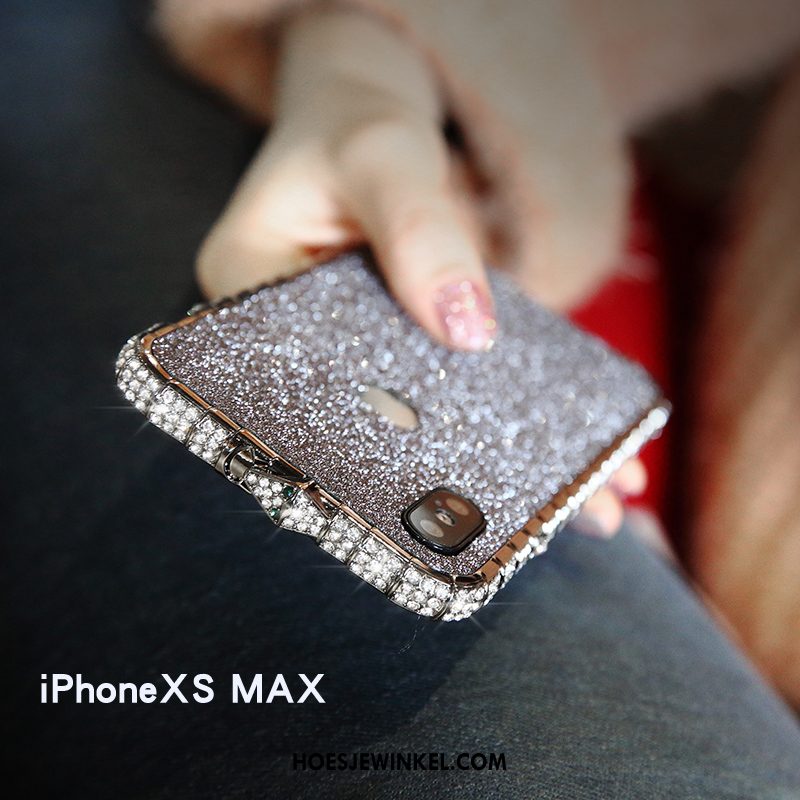 iPhone Xs Max Hoesje Met Strass Metaal Anti-fall, iPhone Xs Max Hoesje Mobiele Telefoon Hoes