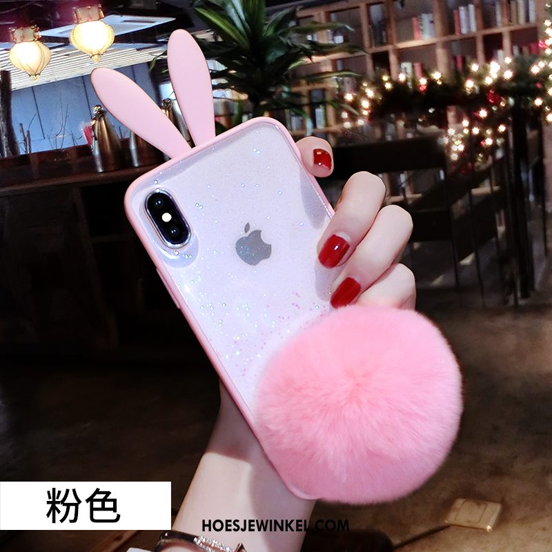 iPhone Xs Max Hoesje Pailletten Pompom Spotprent, iPhone Xs Max Hoesje Zwart Roze