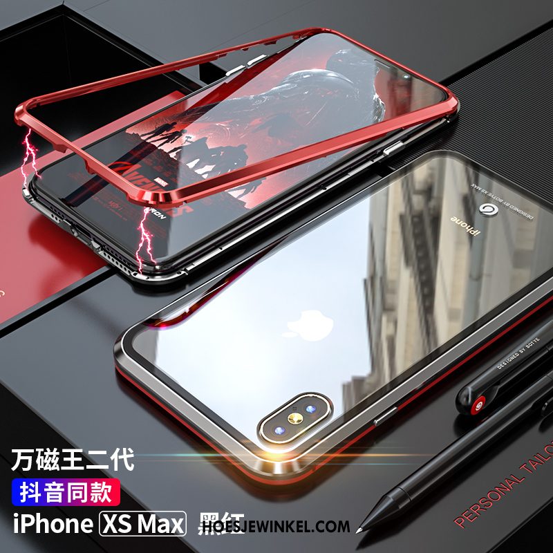 iPhone Xs Max Hoesje Trendy Merk Glas Nieuw, iPhone Xs Max Hoesje Metaal Net Red