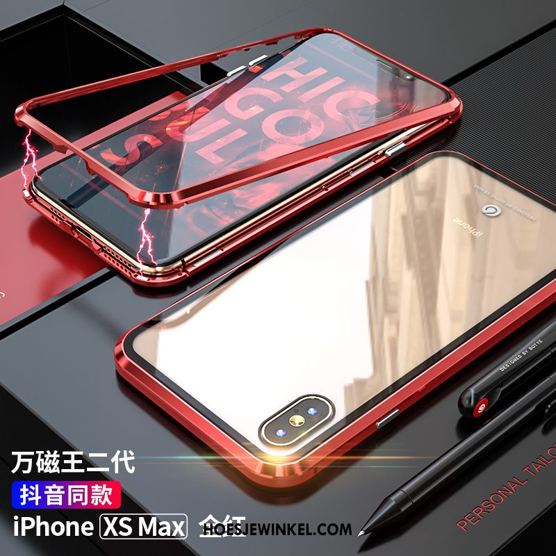 iPhone Xs Max Hoesje Trendy Merk Glas Nieuw, iPhone Xs Max Hoesje Metaal Net Red