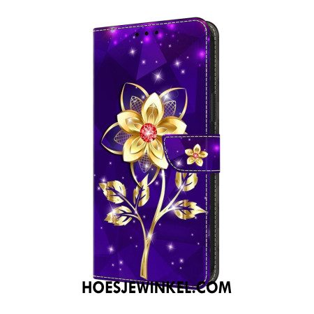 Bescherming Hoesje Samsung Galaxy A17 4g / 5g Gouden Bloem Op Een Paarse Achtergrond