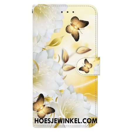 Bescherming Hoesje Xiaomi 15 Pro Gouden Vlinders En Witte Bloemen