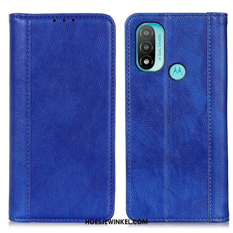 Bescherming Hoesje voor Moto E40 / E30 / E20 Folio-hoesje Elegantie Split Litchi Leer