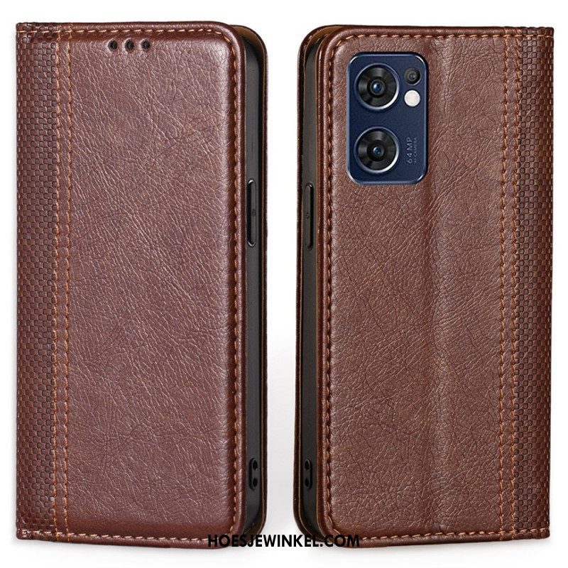 Bescherming Hoesje voor Oppo Find X5 Lite Folio-hoesje Litchi Split Lederen Stiksels