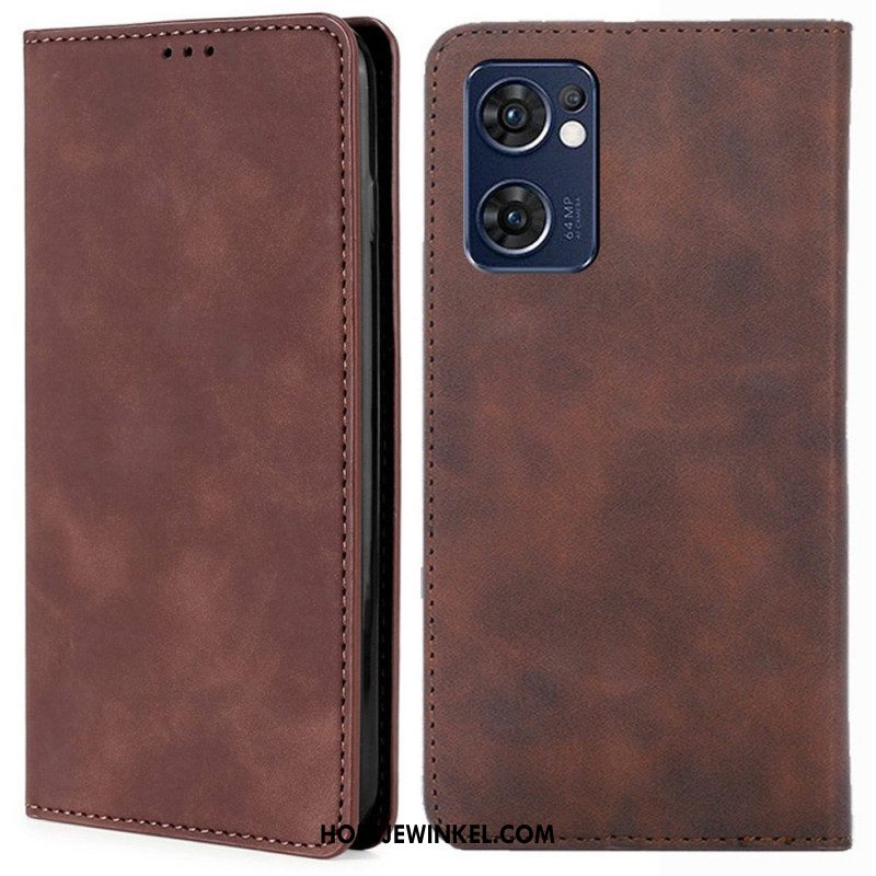 Bescherming Hoesje voor Oppo Find X5 Lite Folio-hoesje Skin-touch Leereffect