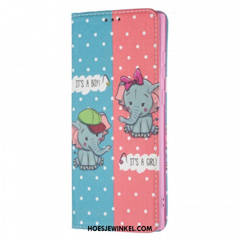 Bescherming Hoesje voor Samsung Galaxy S22 Ultra 5G Folio-hoesje Baby Olifanten