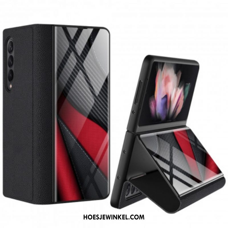 Bescherming Hoesje voor Samsung Galaxy Z Fold 3 5G Folio-hoesje Gkk Koolstof Gehard Glas