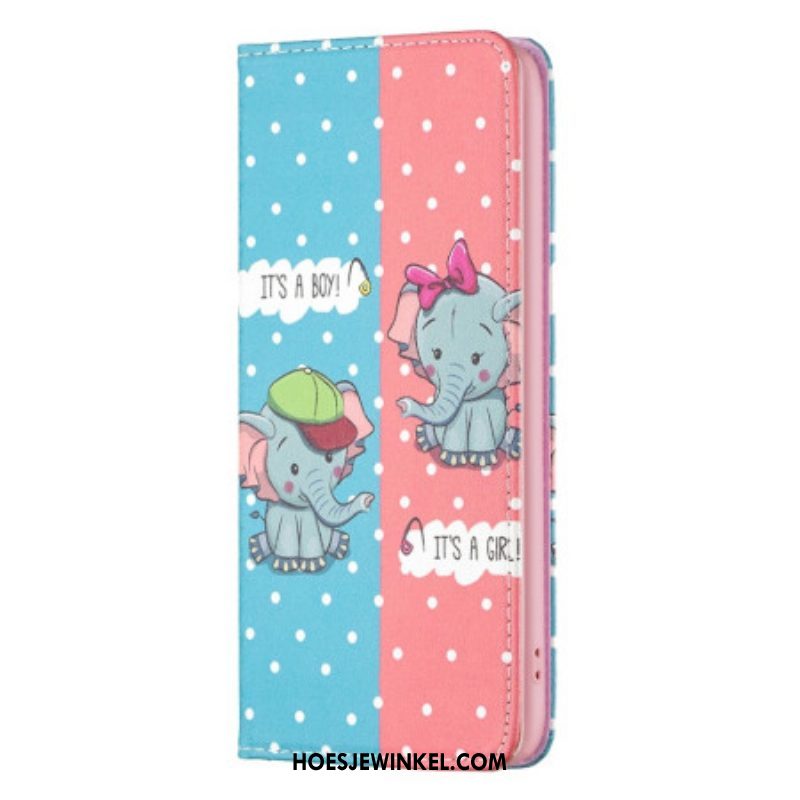 Bescherming Hoesje voor iPhone 14 Pro Max Folio-hoesje Baby Olifanten