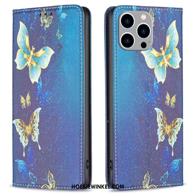 Bescherming Hoesje voor iPhone 14 Pro Max Folio-hoesje Vlinders