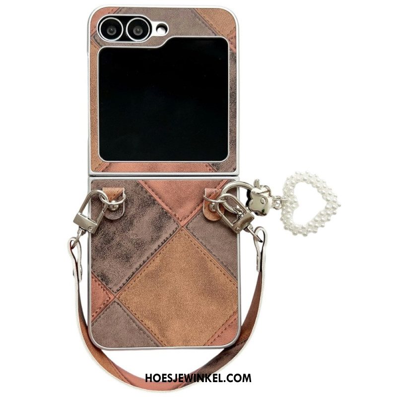 Case Hoesje Samsung Galaxy Z Flip 7 Fe Telefoonhoesje Diamantpatroon Met Bandje