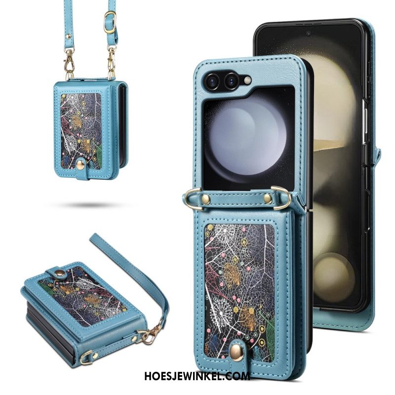 Case Hoesje Samsung Galaxy Z Flip 7 Telefoonhoesje Marmeren Kaarthouder En Schouderband