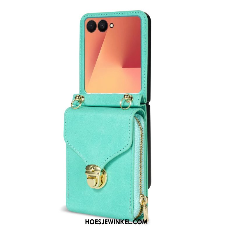 Cover Samsung Galaxy Z Flip 7 Portemonnee Met Rits En Schouderband