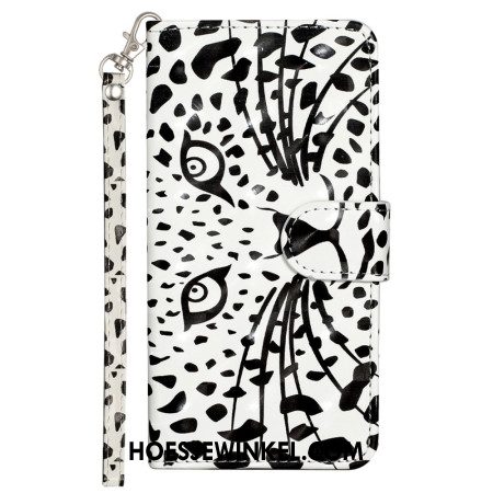 Flip Case Leren Samsung Galaxy S25 Fe Luipaardkop Met Koord