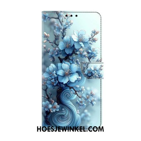 Flip Case Leren Samsung Galaxy S26 Plus Ijsblauwe Bloemen