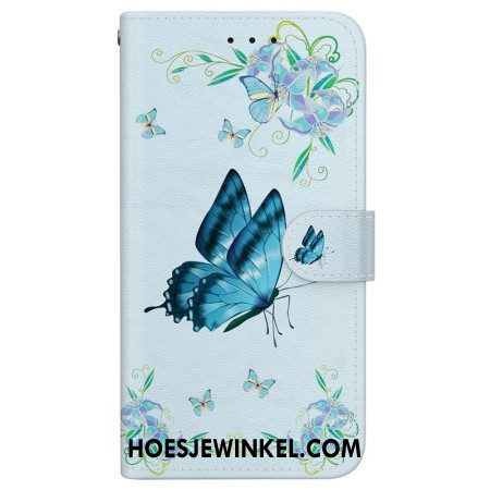 Flip Case Leren Xiaomi 15 Ultra Blauwe Vlinder En Bloemen
