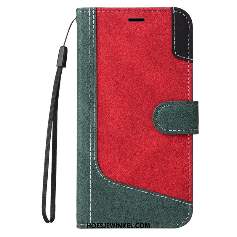 Flip Case Leren Xiaomi Redmi Note 14 Pro 5g Driekleurig Bandje