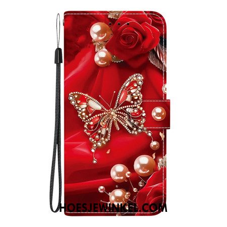 Flip Case Leren Xiaomi Redmi Note 15 Pro 5g Parelroze Vlinder