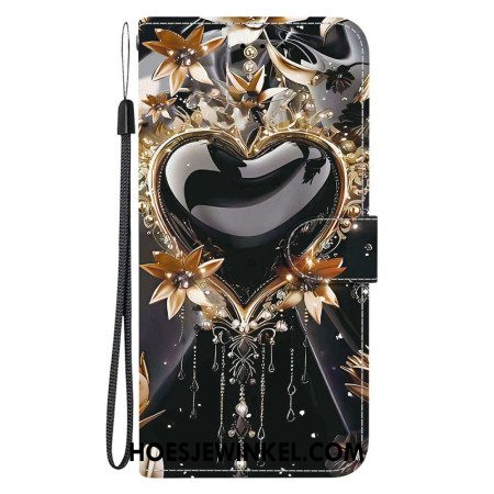 Flip Case Leren Xiaomi Redmi Note 15 Pro 5g Zwart En Goud Hart