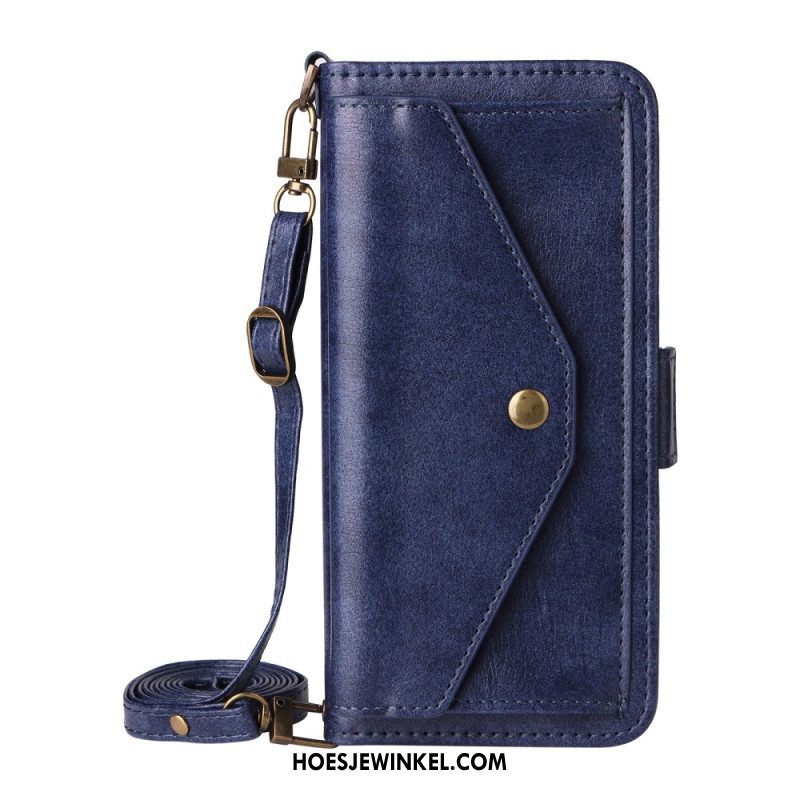 Flip Case Leren iPhone 17 Pro Retro Portemonnee Met Schouderband