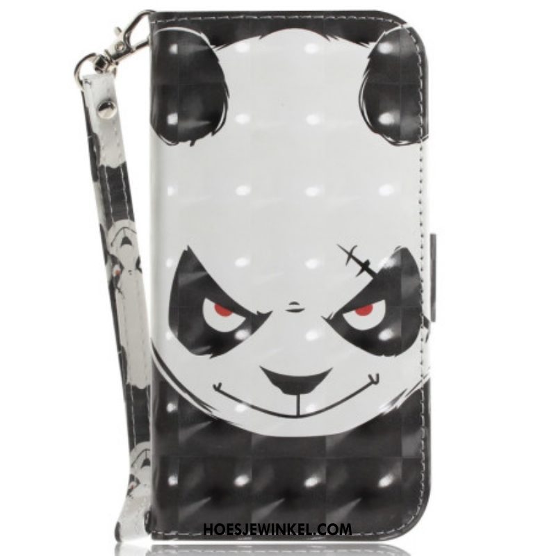 Flip Case voor OnePlus Nord 2T 5G Met Ketting Boze Panda Met Lanyard