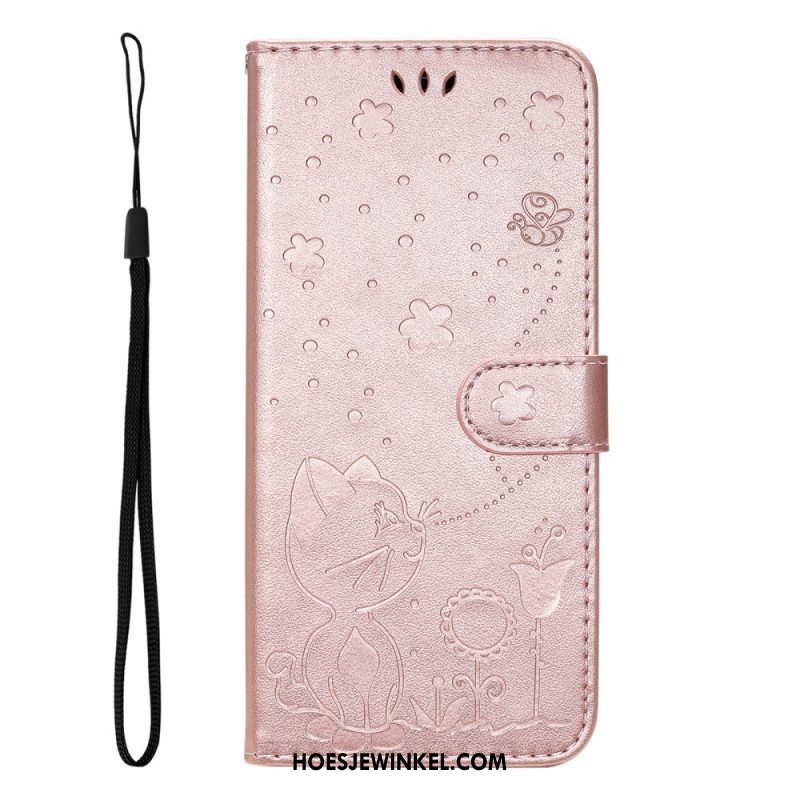 Flip Case voor Oppo Find X5 Lite Met Ketting String Katten En Bijen