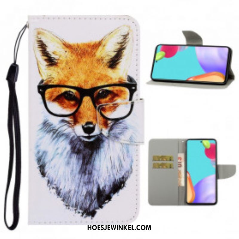 Flip Case voor Samsung Galaxy A52 4G / A52 5G / A52s 5G Met Ketting Brainy Fox Met Riem