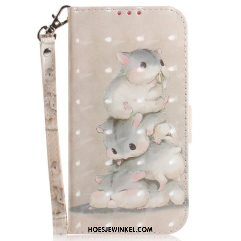 Flip Case voor Samsung Galaxy A54 5G Met Ketting Stapel Hamsters In Lanyard