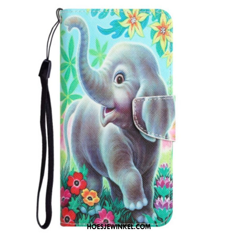 Flip Case voor Samsung Galaxy A54 5G Met Ketting Vrolijke Olifant Met Lanyard