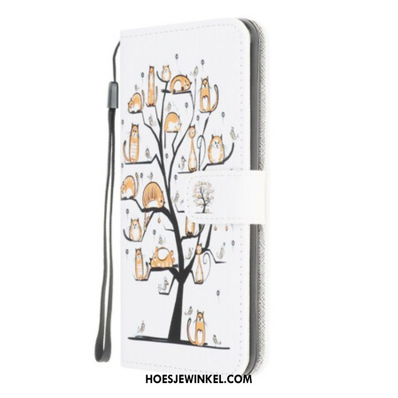 Flip Case voor Samsung Galaxy M12 / A12 Met Ketting Funky Cats Met Riem