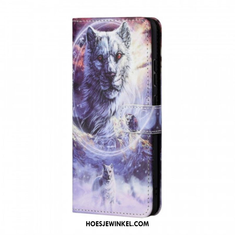 Flip Case voor Samsung Galaxy M23 5G Met Ketting Lanyard Wolf