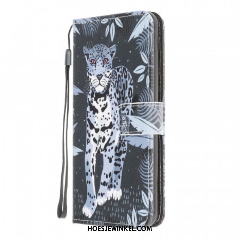 Flip Case voor Samsung Galaxy M32 Met Ketting Luipaard Met Bandjes