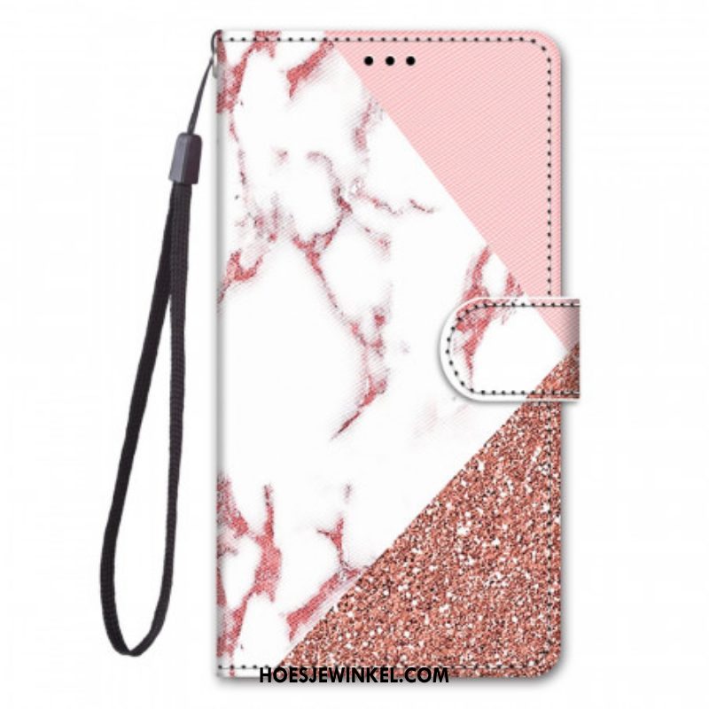 Flip Case voor Samsung Galaxy M53 5G Marmer En Glitterdriehoek