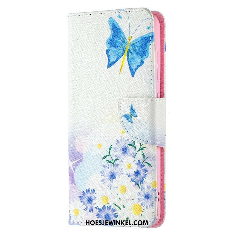 Flip Case voor Samsung Galaxy S21 FE Geschilderde Vlinders En Bloemen