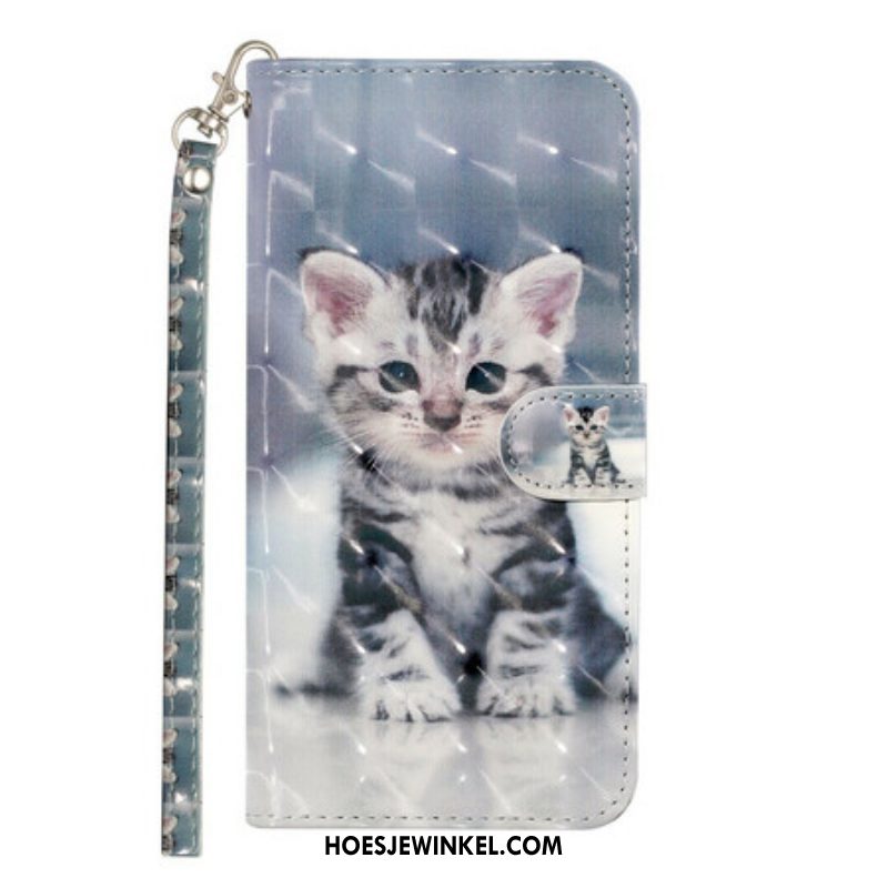 Flip Case voor Samsung Galaxy S21 Plus 5G Met Ketting Kitten Light Spots Met Riem