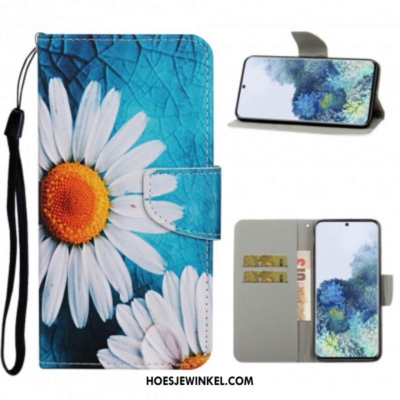 Flip Case voor Samsung Galaxy S21 Ultra 5G Meesterlijke Bloemen Met Riem