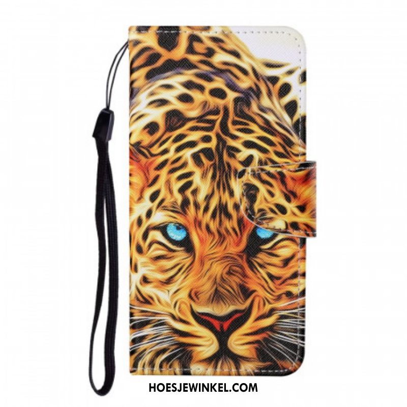 Flip Case voor Samsung Galaxy S22 Plus 5G Tijger Met Lanyard