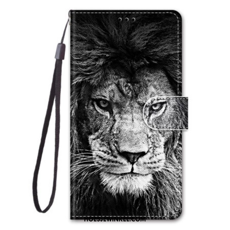 Flip Case voor Sony Xperia 5 IV Met Ketting Lanyard Leeuw