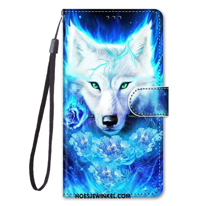 Flip Case voor Xiaomi 12 / 12X Met Ketting Lanyard Wolf