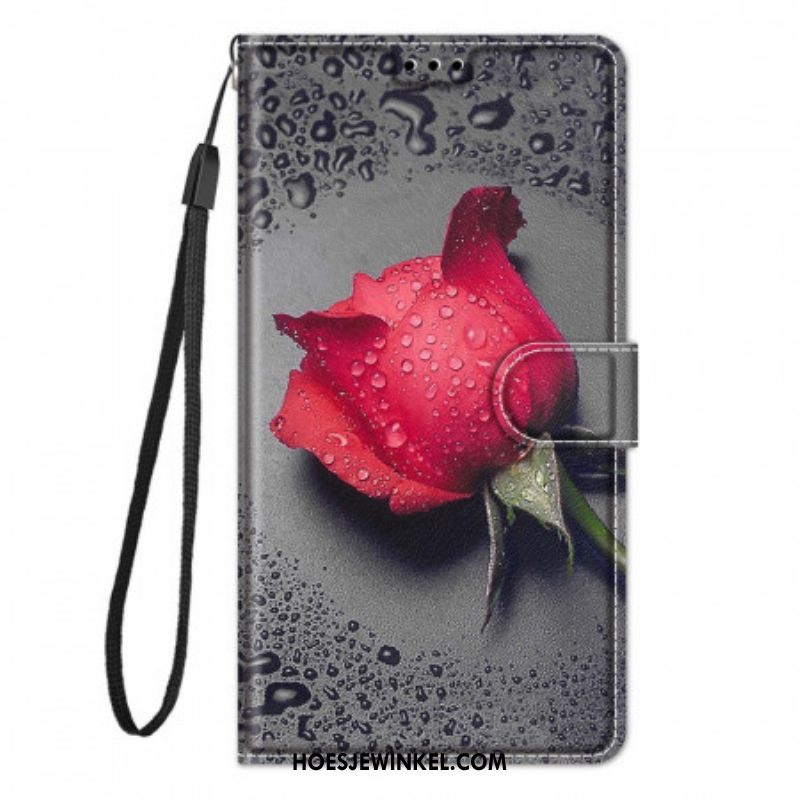 Flip Case voor Xiaomi Redmi Note 10 Pro Rozen Met Lanyard