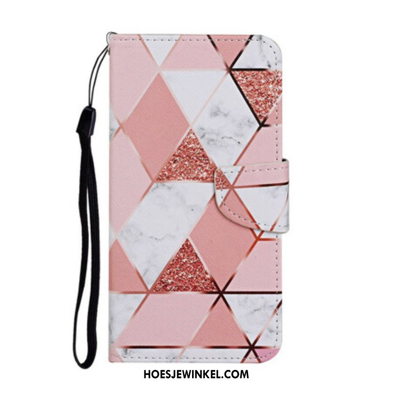 Flip Case voor iPhone 13 Pro Marmer En Pailletten Met Riem