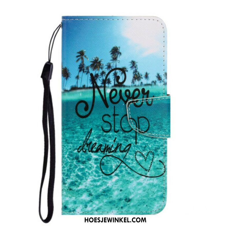 Flip Case voor iPhone 13 Pro Met Ketting Stop Nooit Met Dromen In Marineblauwe Bandjes