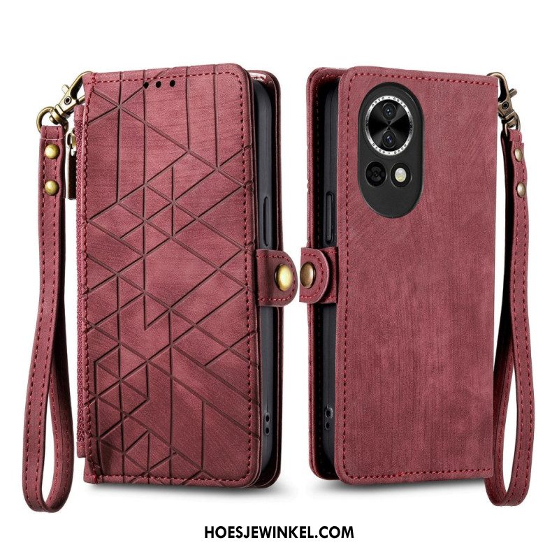 Folio-hoesje Huawei Nova 13 Telefoonhoesje Portemonnee Met Rits En Geometrisch Patroon