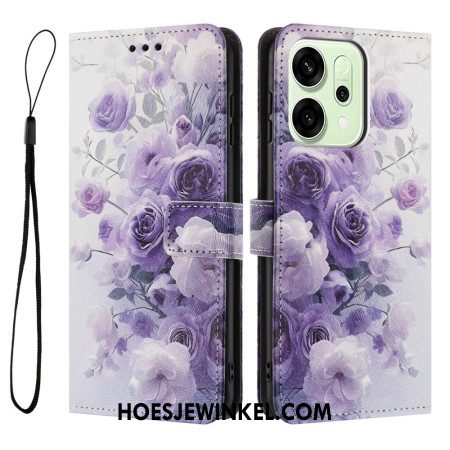 Folio-hoesje Oppo Reno 14f 5g Telefoonhoesje Paarse Bloemen