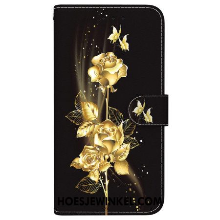 Folio-hoesje Samsung Galaxy S26 Telefoonhoesje Gouden En Roze Vlinders