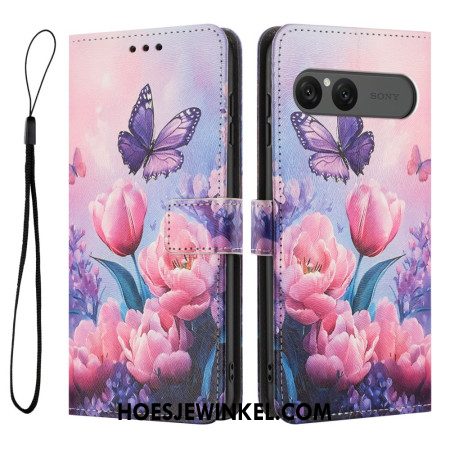 Folio-hoesje Sony Xperia 10 Vii Telefoonhoesje Roze Bloemenpatroon