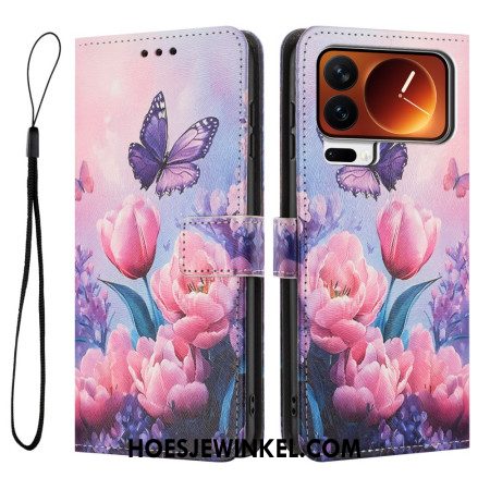 Folio-hoesje Xiaomi 17 Pro Telefoonhoesje Vlinders En Roze Bloemen